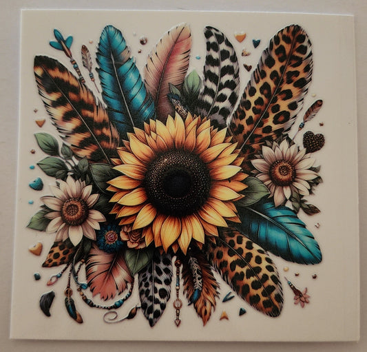 Sunflower and Feathers UVDTF