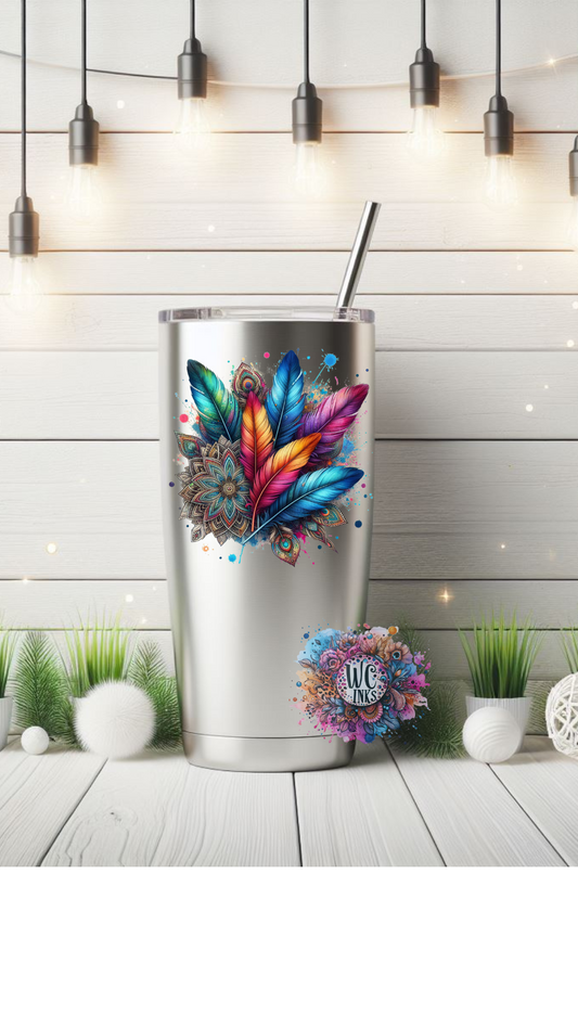 Colorful feathers with Mandala Flower